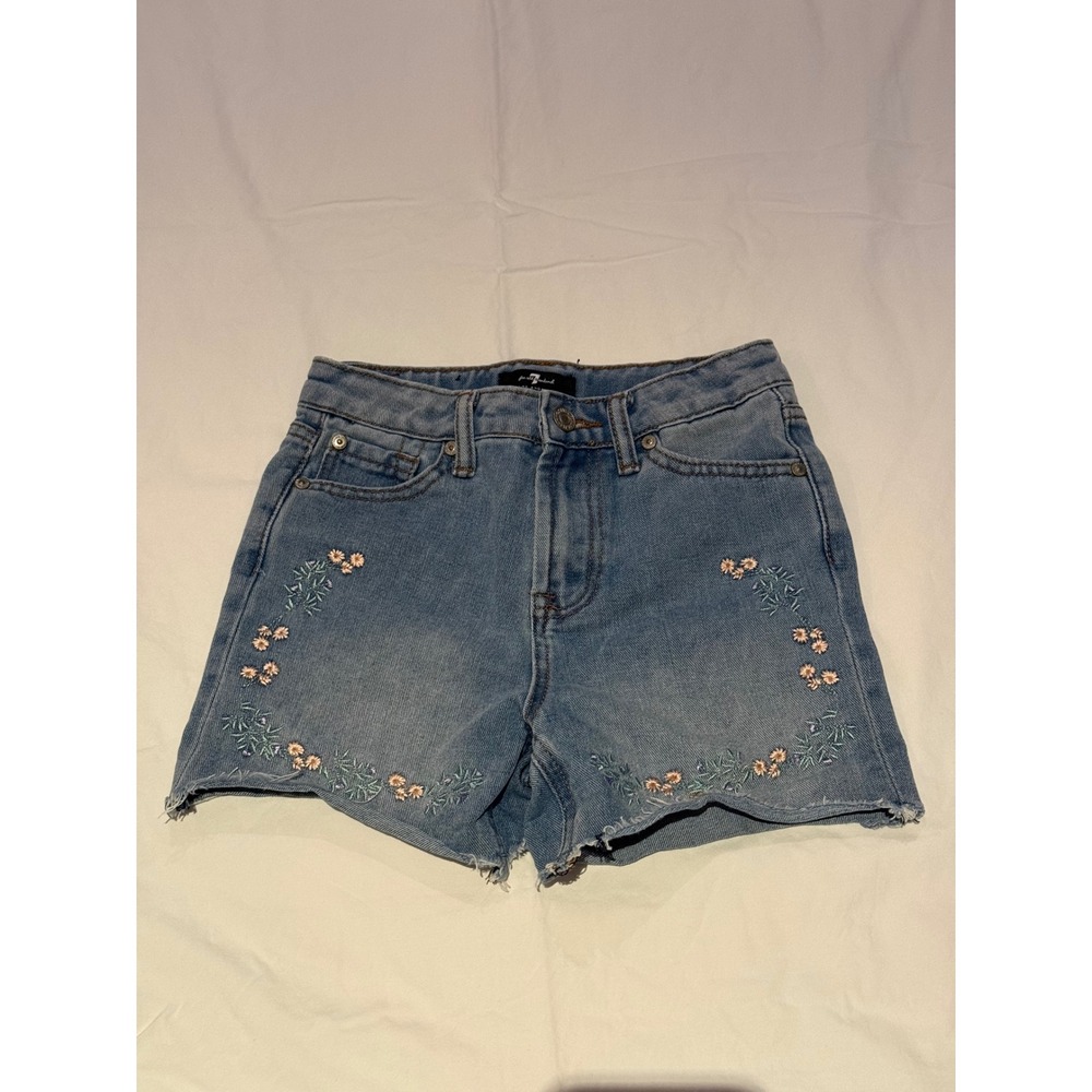 7‎ For All Mankind Girls Blue Denim Embroidered Floral Cutoff Shorts Size 7